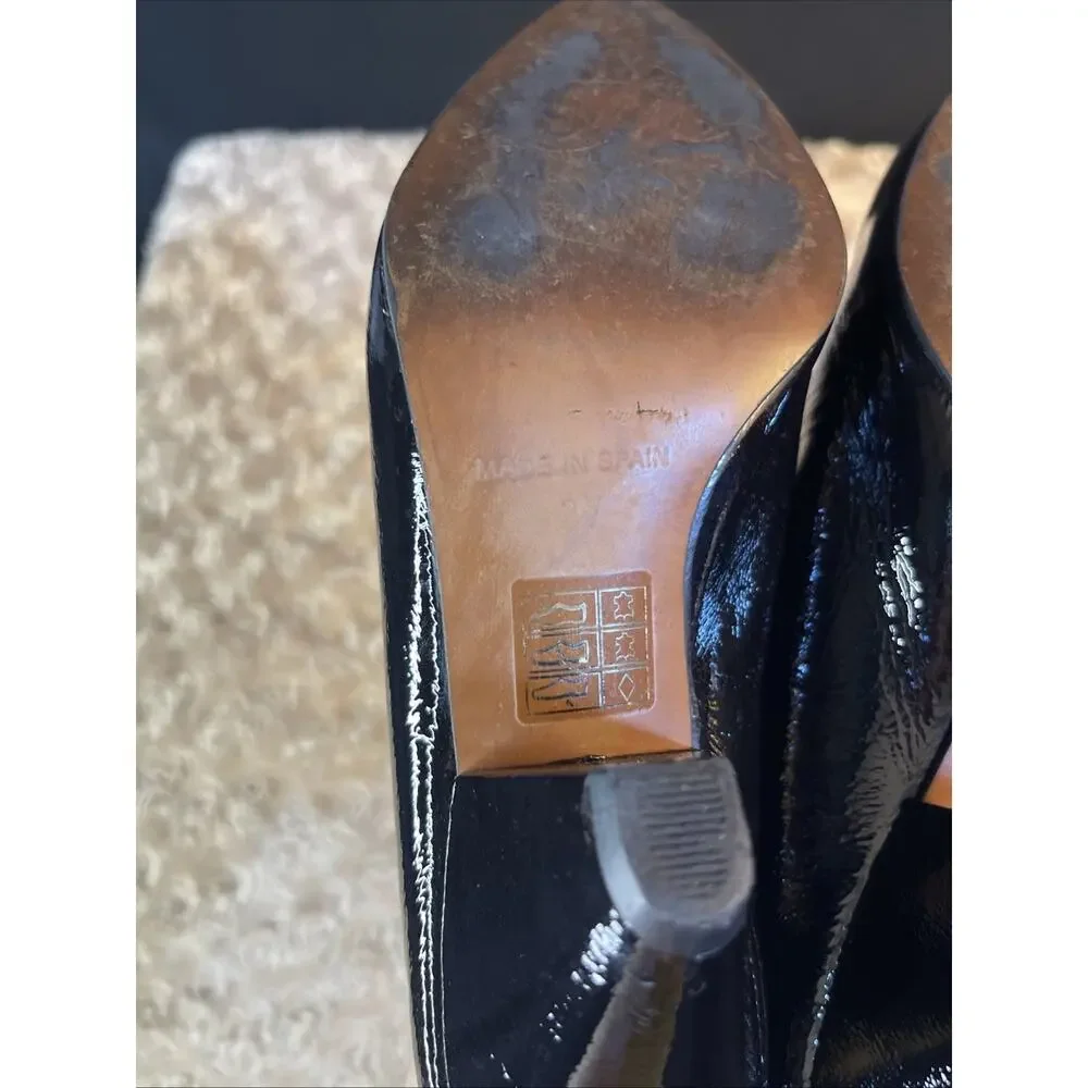 Free People Women’s Black Patent Leather Heeled Mules Size 37 Made In Spain
